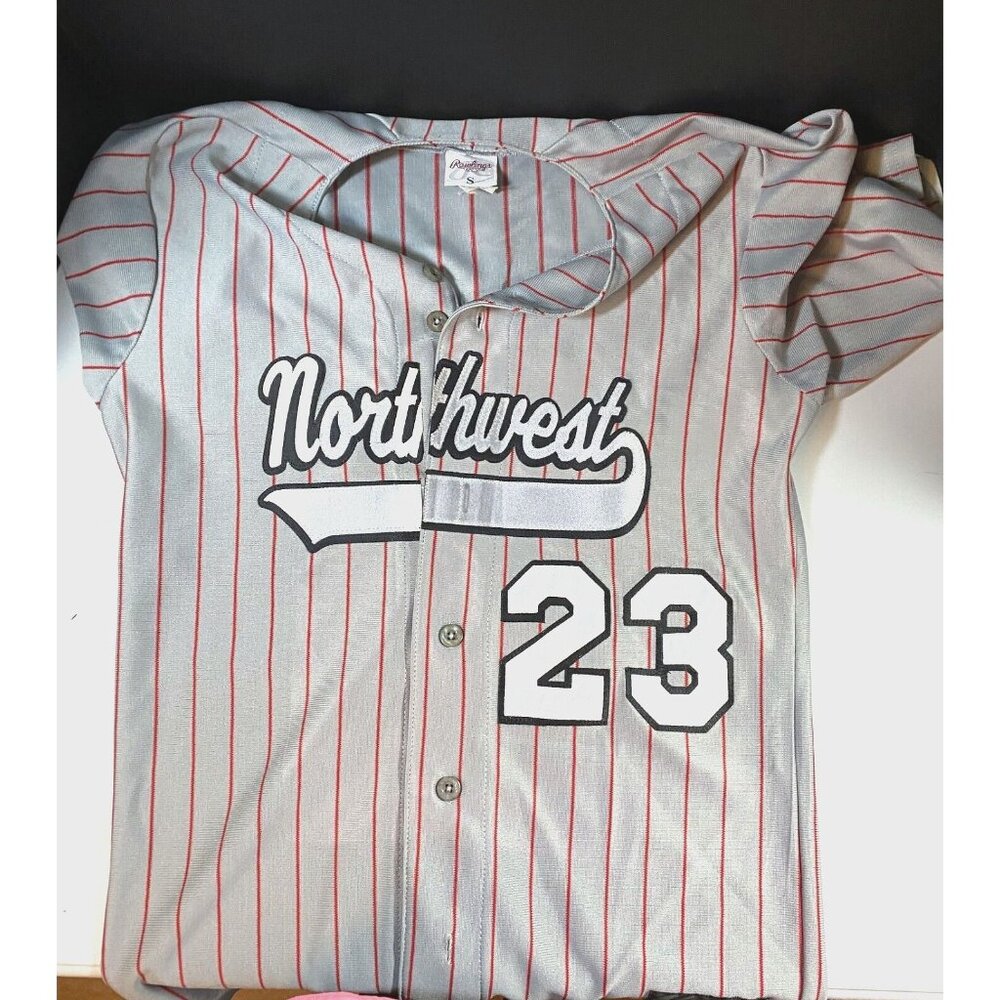 Rawlings Northwest Baseball Jersey Gray w/Red Stripes Mens Size Sm Short Sleeve